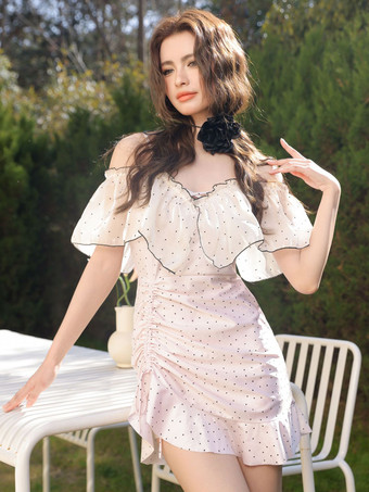 ロココ風ロリータ衣装 黒の水玉模様のフリル ノースリーブ ジャンプスーツ