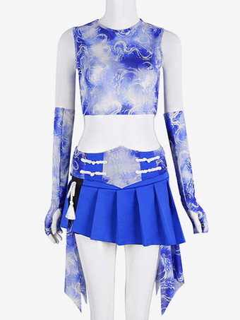 ジャズダンスコスチューム レディース シフォン ライクラ スパンデックス スプリットスカート グローブ トップ ダンスウェア