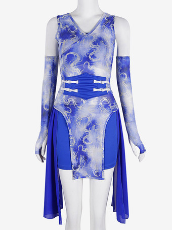 ジャズダンスコスチューム レディース シフォン ライクラ スパンデックス グローブ ドレス タイツ ダンスウェア