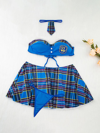 セクシーな女子高生コスチューム ミニスカート クラバット ブラ Tバック 3点セット