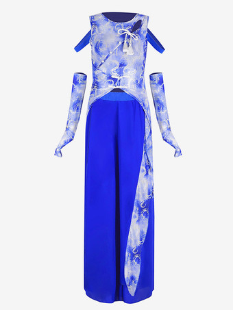 ジャズダンスコスチューム レディース シフォン ライクラ スパンデックス グローブ パンツ トップ ダンスウェア