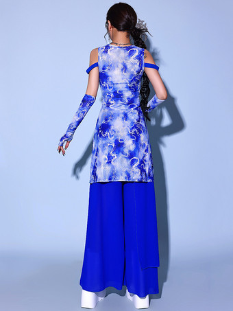 ジャズダンスコスチューム レディース シフォン ライクラ スパンデックス グローブ パンツ トップ ダンスウェア