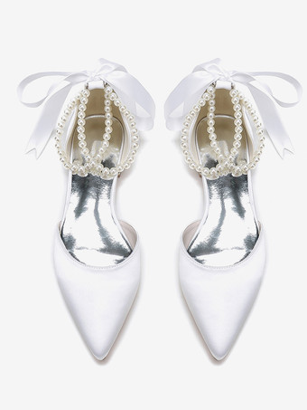 ブライダルシューズ ブライダルフラット サテン ポインテッドトゥ パール