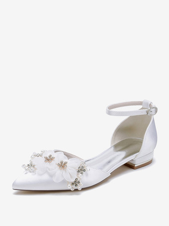 ホワイト ブライダルシューズ ブライダルフラット サテン ポインテッドトゥ