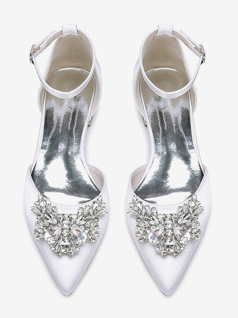 ブライダルシューズ ブライダルフラット サテン ポインテッドトゥ ラインストーン