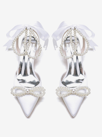 ウェディングシューズ ブライダルパンプス サテン ポインテッドトゥ