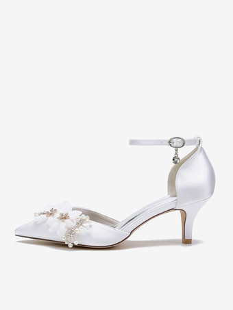 ウェディングシューズ ブライダルパンプス サテン ポインテッドトゥ