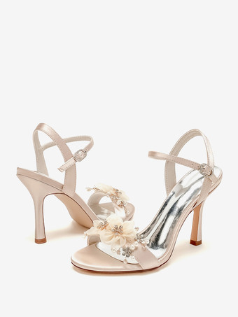 ブライダルサンダル ホワイト サテン ファッション オープントゥ メタルディテール ウェディングサンダル