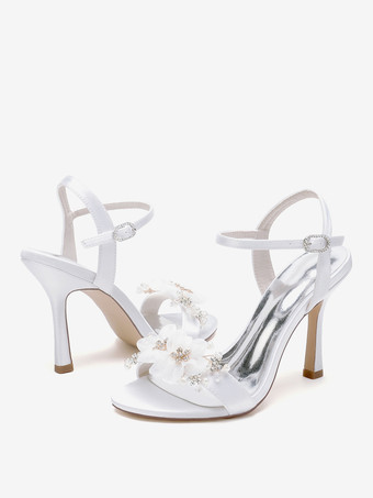 ブライダルサンダル ホワイト サテン ファッション オープントゥ メタルディテール ウェディングサンダル