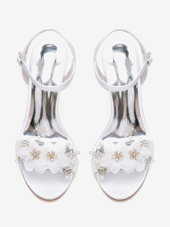 ブライダルサンダル ホワイト サテン ファッション オープントゥ メタルディテール ウェディングサンダル