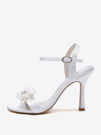 ブライダルサンダル ホワイト サテン ファッション オープントゥ メタルディテール ウェディングサンダル