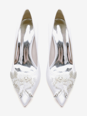 ウェディングシューズ ブライダルパンプス サテン ポインテッドトゥ