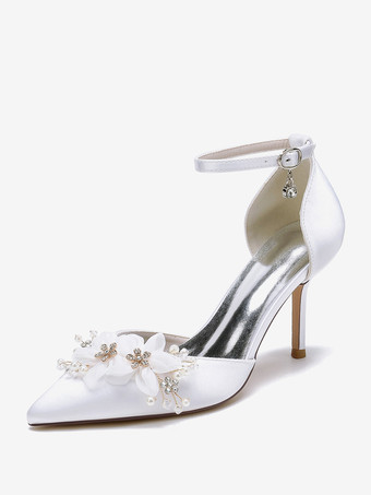 ホワイト ウェディングシューズ ブライダルパンプス サテン ポインテッドトゥ