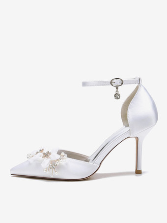 ウェディングシューズ ブライダルパンプス サテン ポインテッドトゥ