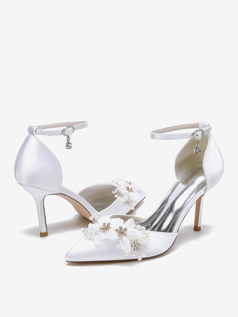 ウェディングシューズ ブライダルパンプス サテン ポインテッドトゥ