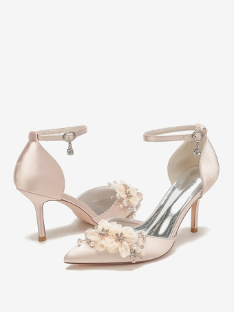 ウェディングシューズ ブライダルパンプス サテン ポインテッドトゥ