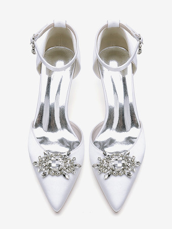 ウェディングシューズ ブライダルパンプス サテン ポインテッドトゥ ラインストーン