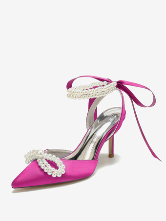 Rojo oradoZapatos de boda Tacones nupciales Satén Punta puntiaguda