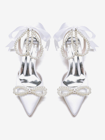 Zapatos de boda Tacones nupciales Satén Punta puntiaguda