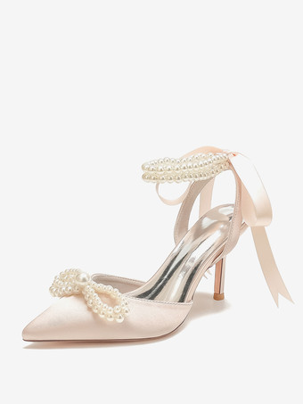 Color champañaZapatos de boda Tacones nupciales Satén Punta puntiaguda