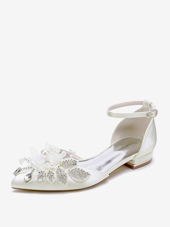 アイボリー ブライダルシューズ ブライダルフラット サテン ポインテッドトゥ