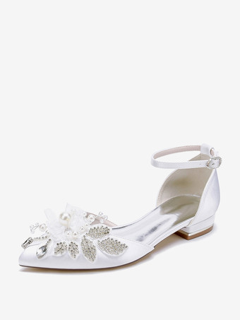 ホワイト ブライダルシューズ ブライダルフラット サテン ポインテッドトゥ