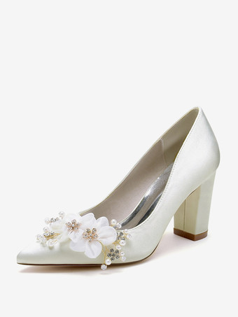marfil Zapatos de boda Tacones nupciales Satén Punta puntiaguda