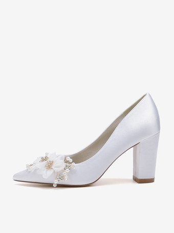 Zapatos de boda Tacones nupciales Satén Punta puntiaguda