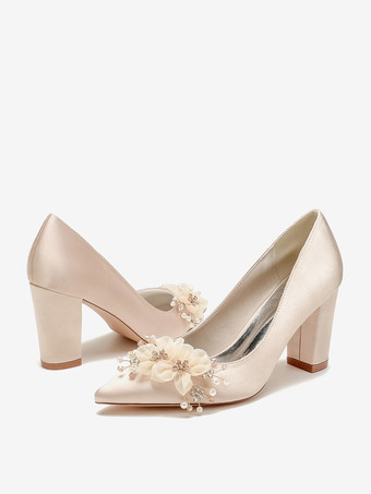 Zapatos de boda Tacones nupciales Satén Punta puntiaguda