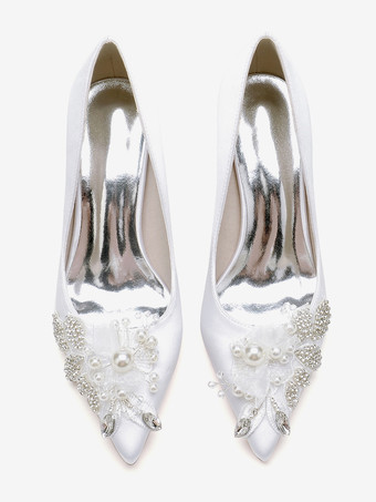 ウェディングシューズ ブライダルパンプス サテン ポインテッドトゥ