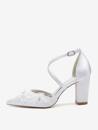 ウェディングシューズ ブライダルパンプス サテン ポインテッドトゥ