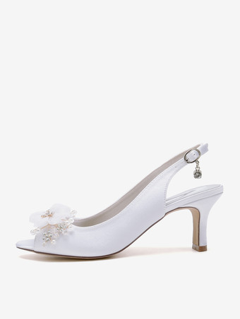ブライダルサンダル アイボリー サテン シック ピープトゥ フラワー ウェディングサンダル