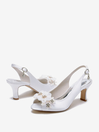 ブライダルサンダル アイボリー サテン シック ピープトゥ フラワー ウェディングサンダル