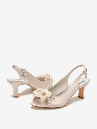 ブライダルサンダル アイボリー サテン シック ピープトゥ フラワー ウェディングサンダル