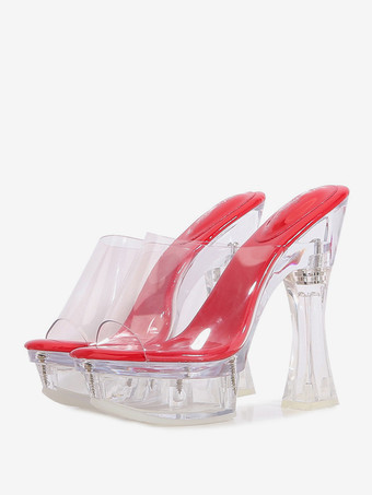 Rosso Sandali scorrevoli da donna Pantofole eleganti con plateau e punta aperta in PVC