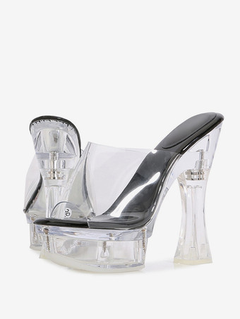 Nero Sandali scorrevoli da donna Pantofole eleganti con plateau e punta aperta in PVC