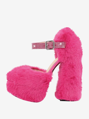 マゼンタ レディース ハイヒール プラットフォーム パンプス チャンキーヒール PUレザー