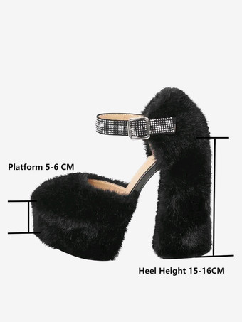 ブラック レディース ハイヒール プラットフォーム パンプス チャンキーヒール PUレザー