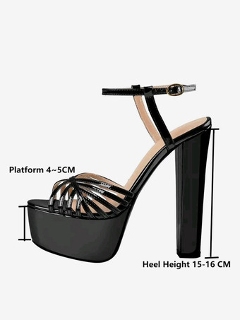 レディースヒールサンダル ラウンドトゥ チャンキーヒールサンダル PUレザー