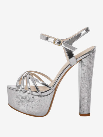 レディースヒールサンダル ラウンドトゥ チャンキーヒールサンダル PUレザー