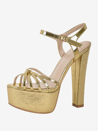 レディースヒールサンダル ラウンドトゥ チャンキーヒールサンダル PUレザー