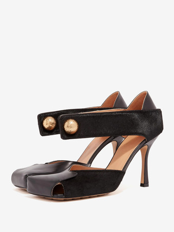 ブラック レディース ハイヒール ヴィンテージシューズ パンプス スティレットヒール ホースヘア