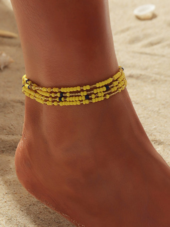イエローボヘミアン アンクレット コルフル ビーズ レイヤード ビキニ アンクル ブレスレット