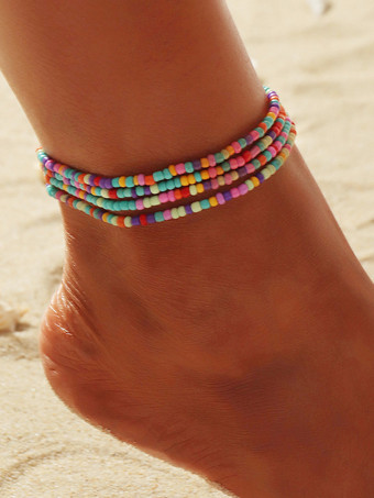 ロイヤパープルボヘミアン アンクレット コルフル ビーズ レイヤード ビキニ アンクル ブレスレット