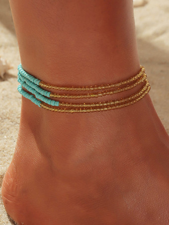 カーキ ボヘミアン アンクレット コルフル ビーズ レイヤード ビキニ アンクル ブレスレット