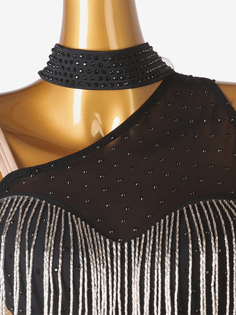 社交ダンス衣装 ブラック レディース ライクラ スパンデックス アシンメトリー ドレス ダンスドレス