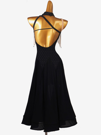 社交ダンス衣装 ブラック レディース ライクラ スパンデックス アシンメトリー ドレス ダンスドレス