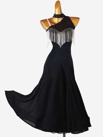 ブラック 社交ダンス衣装 ブラック レディース ライクラ スパンデックス アシンメトリー ドレス ダンスドレス