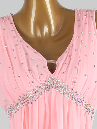 社交ダンス衣装 ピンク レディース エレガント ライクラ スパンデックス Vネック スパンコール ドレス ダンスドレス