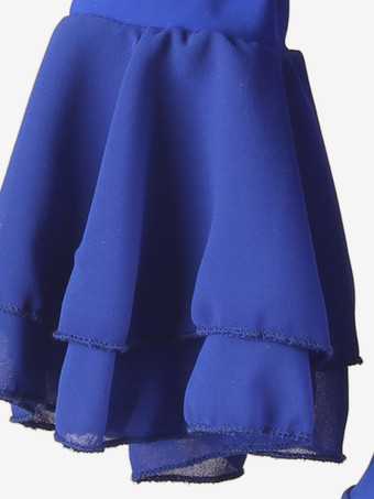 社交ダンス衣装 ロイヤルブルー レディース ジュエルネック ライクラ スパンデックス ドレス フラワー ダンスドレス